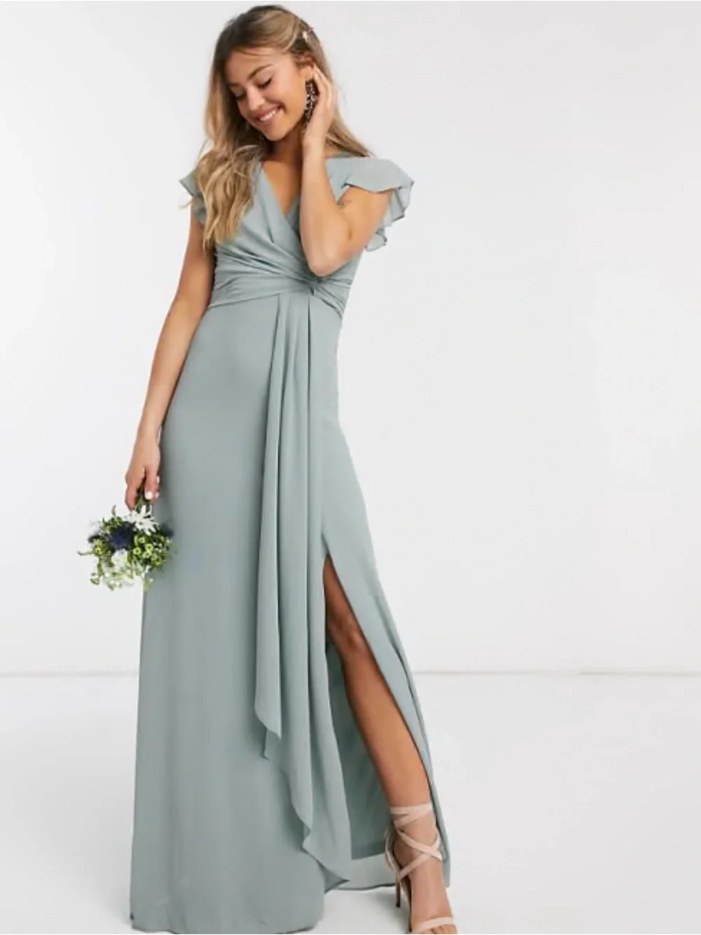 tfnc chiffon maxi dress TFNC Bridesmaid pleated chiffon maxi dress in green